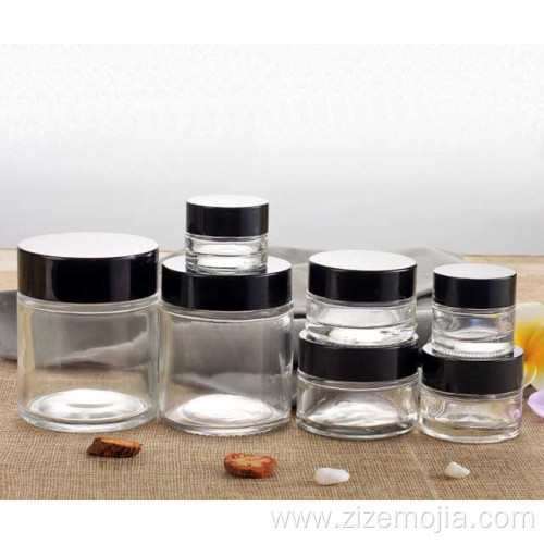 Clear empty glass cosmetic jar containers